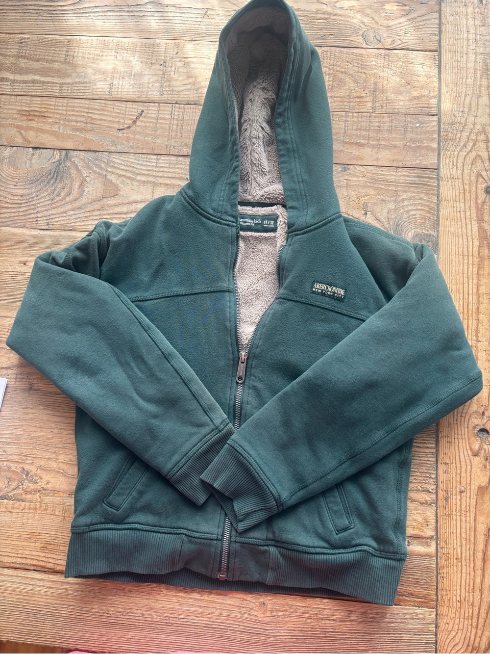 abercrombie kids Dark Green Sherpa-Lined Zip Hoodie